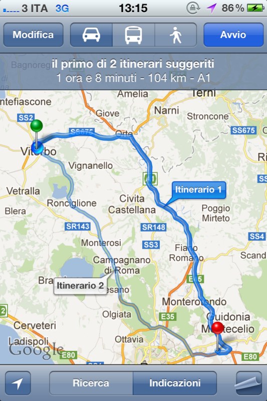CamperlifeApp per iPhone, visualizzazione deilla mappa e del percorso per raggiungere l'area camper camperlifeapp app iphone