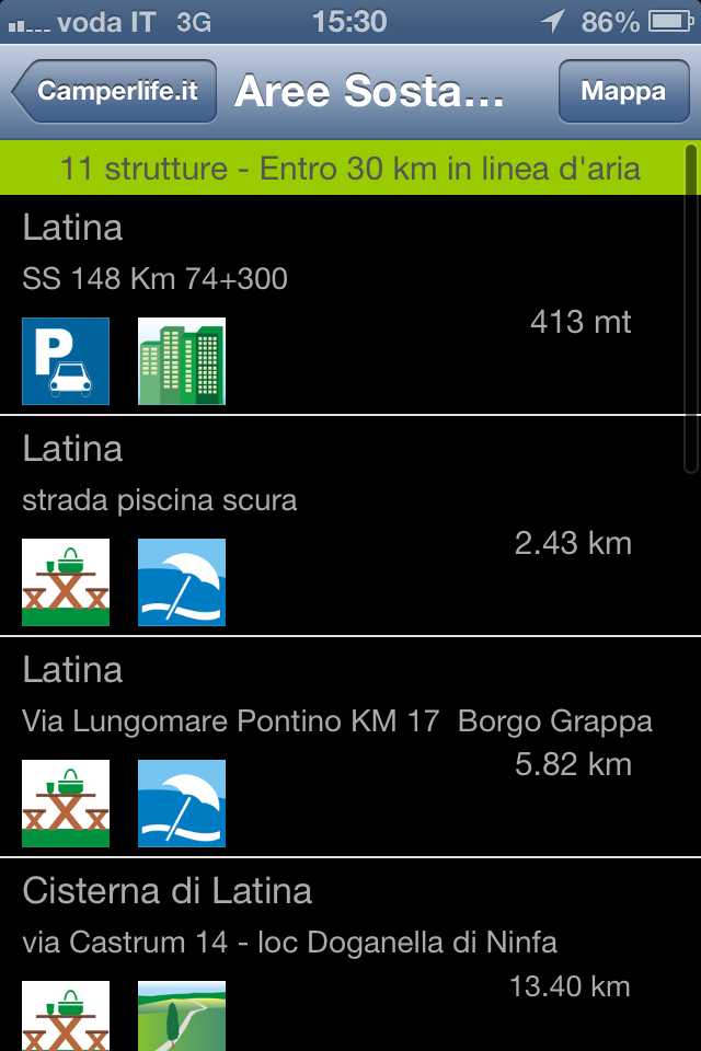 camperlife App aree di sosta