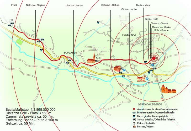 La mappa del sentiero planetario in Trentino camper trekking trentino planetario mappa